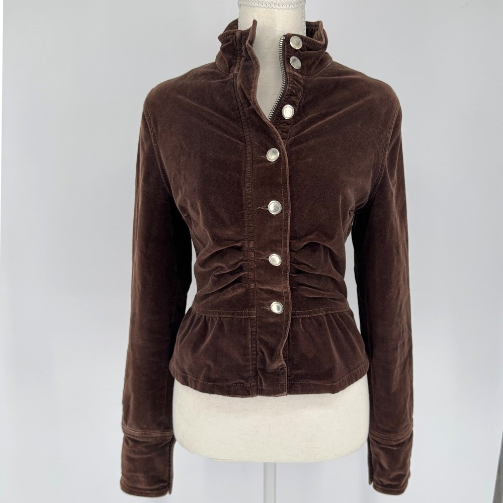 22 Velvet Peplum Jacket Womens P Chocolate Brown Ruched Whimsigoth Steampunk Y2K